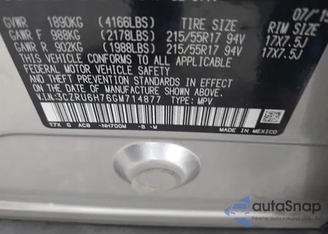 2016 Honda Hr-V Ex-L из США, поврежденный, VIN 3CZRU6H76GM714877